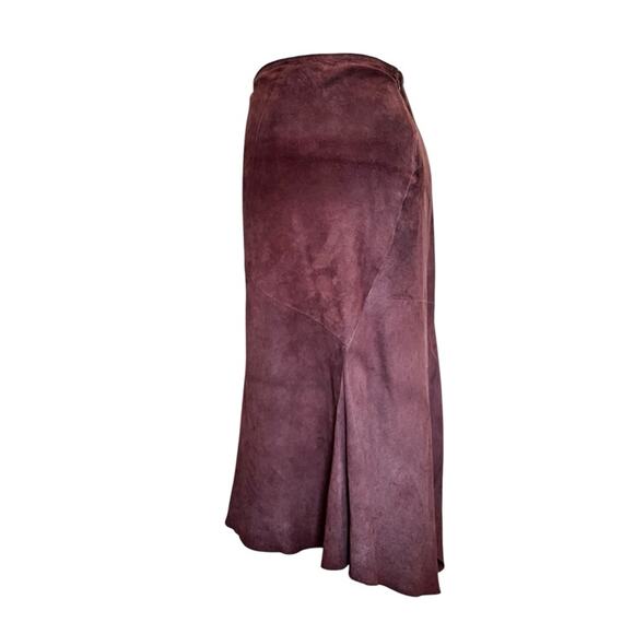 Sundance brown suede paneled asymmetrical midi skirt size 12 - Picture 7 of 12